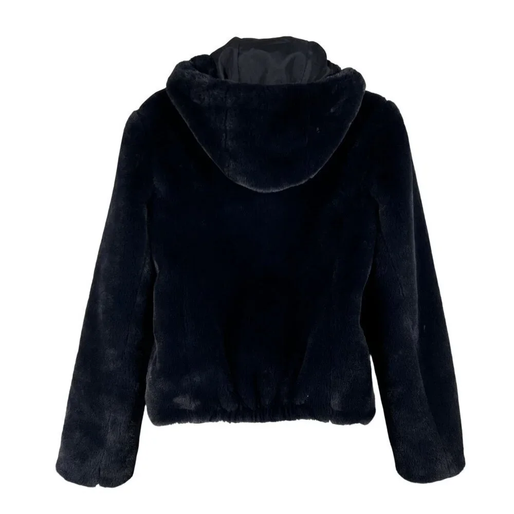 Carolina Belle Montreal Womens XS Black Plush Faux Fur Hooded Teddy Bear Jacket - Picture 2 of 13